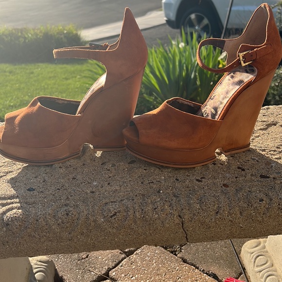 Sam Edelman Brown/Rust Wedge Platform Open Toe Sandals & Ankle Strap - Picture 2 of 8